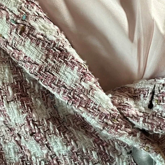 L'Agence Kenzie Pink White Boucle Tweed Blazer Jacket - Picture 9 of 13